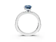 Solitaire Engagement Ring Setting for Fancy Blue Radiant Cut Center with Milgrain-Edged Pave Band and Prong Head in Platinum