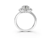 Floral Halo Engagement Ring Setting for Round Cut Center with Pave Accents and Prong Head in White Gold