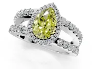 Halo Engagement Ring Setting for Fancy Yellow Pear-Shaped Center with Wide-Open Pave Split Shank and Prong Head in Platinum