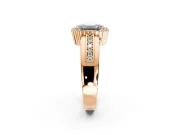 Halo Engagement Ring Setting for Emerald Cut Center with Wide Band, Inlaid Accent Row and Prong Head in Rose Gold