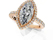 Halo Engagement Ring Setting for Marquise Center with Inner Milgrain Border and Prong Head in Rose Gold