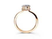 Hidden Halo Engagement Ring Setting for Heart-Shaped Center with Wide Flat Plain Band and Prong Head in Rose Gold