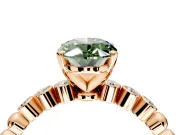 Solitaire Engagement Ring Setting for Fancy Green Oval Center with Bezel-Dot Beaded Band and Prong Head in Rose Gold