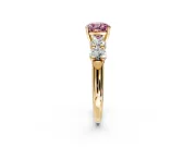 5 Stone Engagement Ring Setting for Fancy Pink Cushion Cut Center with Graduated Accents and Prong Head in Yellow Gold