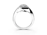 Bezel-Framed Halo Engagement Ring Setting for Princess Cut Center with Pave Band and Prong Head in Platinum