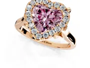 Single Halo Engagement Ring Setting for Fancy Pink Heart-Shaped Center with Corner Claws, Plain Band and Prong Head in Rose Gold