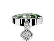 Vintage Station Engagement Ring Setting for Fancy Green Marquise Center with Accents and Prong Head in Sterling Silver