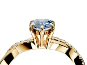 Crossover Engagement Ring Setting for Fancy Blue Pear-Shaped Center with Pave and Plain Strands and Prong Head in Yellow Gold