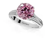 Solitaire Engagement Ring Setting for Fancy Pink Round Cut Center with Pave Rail Split Shank and Prong Head in Sterling Silver