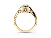 Cathedral Engagement Ring Setting for Emerald Cut Center with Antique-Style Pave Band and Prong Head in Yellow Gold