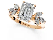 Floral Cluster Engagement Ring Setting for Emerald Cut Center with Marquise Accents and Prong Head in Rose Gold