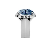 Halo Engagement Ring Setting for Fancy Blue Round Cut Center with Knife Ridge Cathedral Band and Prong Head in Sterling Silver