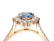 Halo Engagement Ring Setting for Fancy Blue Pear-Shaped Center with Single-Row Pave, Open Basket and Prong Head in Rose Gold