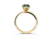 Solitaire Engagement Ring Setting for Fancy Green Cushion Cut Center with Micro Pave Band and Prong Head in Yellow Gold