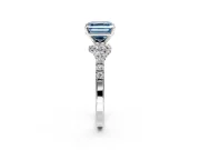 Solitaire Engagement Ring Setting for Fancy Blue Asscher Cut Center with Crossover Accents and Prong Head in Sterling Silver