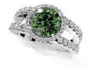 Halo Engagement Ring Setting for Fancy Green Round Cut Center with Wide-Open Pave Split Shank and Prong Head in Platinum