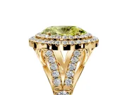 Double Halo Engagement Ring Setting for Fancy Yellow Oval Center with Narrow Pave Split Shank and Prong Head in Yellow Gold