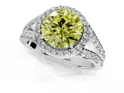 Halo Engagement Ring Setting for Fancy Yellow Round Cut Center with Narrow Pave Split Shank and Prong Head in Platinum