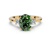 3 Stone Engagement Ring Setting for Fancy Green Oval Center with Wide Plain Band and Prong Head in Yellow Gold