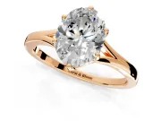 Solitaire Engagement Ring Setting for Oval Center with Plain Split Shank and Prong Head in Rose Gold