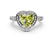 Halo Engagement Ring Setting for Fancy Yellow Heart-Shaped Center with Framed Halo, Pave Band and Prong Head in Platinum