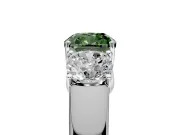 3 Stone Engagement Ring Setting for Fancy Green Cushion Cut Center with Raised Basket Heads and Prong Head in Sterling Silver