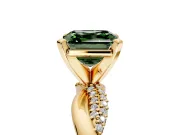 Solitaire Engagement Ring Setting for Fancy Green Asscher Cut Center with Pave and Plain Crossover and Basket Head in Yellow Gold
