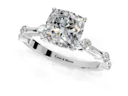 Solitaire Engagement Ring Setting for Cushion Cut Center with Bezel Station Band and Prong Head in Platinum