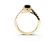Solitaire Engagement Ring Setting for Fancy Black Emerald Cut Center with Partway Pave Band and Prong Head in Yellow Gold