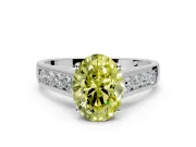 Solitaire Engagement Ring Setting for Fancy Yellow Oval Center with Cathedral Channel Band and Prong Head in White Gold