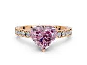 Solitaire Engagement Ring Setting for Fancy Pink Heart-Shaped Center with Fine Pave Band and Claw Prong Head in Rose Gold