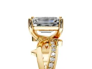 Solitaire Engagement Ring Setting for Emerald Cut Center with Pave and Plain Crossover Band and Prong Head in Yellow Gold