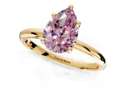 Hidden Halo Engagement Ring Setting for Fancy Pink Pear-Shaped Center with Thin Round-Wire Band and Prong Head in Yellow Gold
