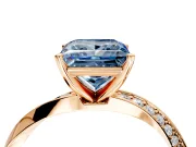 Side Accent Engagement Ring Setting for Fancy Blue Princess Cut Center with Accent Shoulders and Prong Head in Rose Gold
