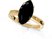 Solitaire Engagement Ring Setting for Fancy Black Marquise Center with Engraved Milgrain Band and Prong Head in Yellow Gold