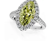 Halo Engagement Ring Setting for Fancy Yellow Marquise Center with Raised Halo, Pave Band and Prong Head in White Gold