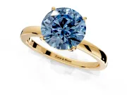Solitaire Engagement Ring Setting for Fancy Blue Round Cut Center with Thin Rounded Plain Band and Prong Head in Yellow Gold