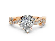 Solitaire Engagement Ring Setting for Pear-Shaped Center with Bar-Station Pave Twist and Prong Head in Rose Gold