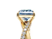 Crossover Engagement Ring Setting for Fancy Blue Princess Cut Center with Pave and Plain Strands and Prong Head in Yellow Gold
