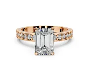 Milgrain Pave Engagement Ring Setting for Emerald Cut Center with Accent Band and Prong Head in Rose Gold