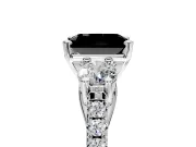 3 Stone Engagement Ring Setting for Fancy Black Radiant Cut Center with Crossover Basket, Pave Band and Prong Head in Platinum