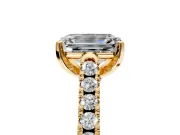 Solitaire Engagement Ring Setting for Emerald Cut Center with Partway Pave Band and Prong Head in Yellow Gold