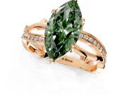 Solitaire Engagement Ring Setting for Fancy Green Marquise Center with Pave and Plain Crossover Band and Prong Head in Rose Gold