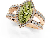 Halo Engagement Ring Setting for Fancy Yellow Marquise Center with Wide-Open Pave Split Shank and Prong Head in Rose Gold