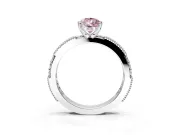 Solitaire Engagement Ring Setting for Fancy Pink Pear-Shaped Center with Milgrain-Edged Pave Band and Prong Head in Sterling Silver