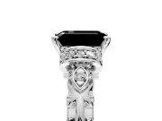 Solitaire Engagement Ring Setting for Fancy Black Emerald Cut Center with Filigree Band and Prong Head in Platinum