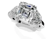 Leaf Cluster Engagement Ring Setting for Asscher Cut Center with Marquise Accents and Prong Head in Sterling Silver