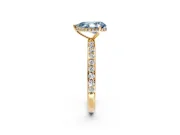 Hidden Halo Engagement Ring Setting for Fancy Blue Pear-Shaped Center with Pave Band and Prong Head in Yellow Gold