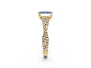 Solitaire Engagement Ring Setting for Fancy Blue Radiant Cut Center with Twisted Pave Split Shank and Prong Head in Yellow Gold