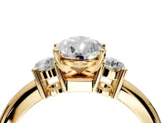 3 Stone Engagement Ring Setting for Pear-Shaped Center with Wide Plain Band and Prong Head in Yellow Gold